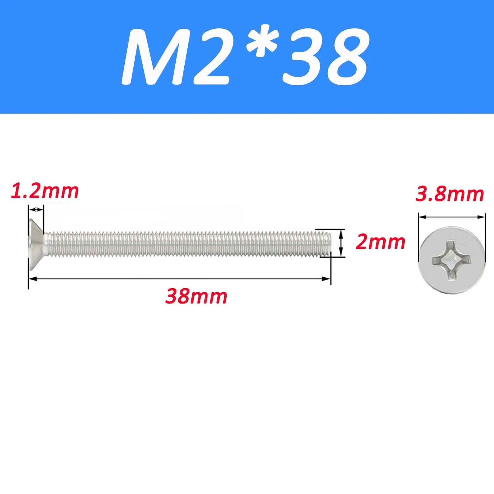 A2 Stainless Steel Countersunk Phillips Machine Screws DIN 965 — Extra Long M2–M12