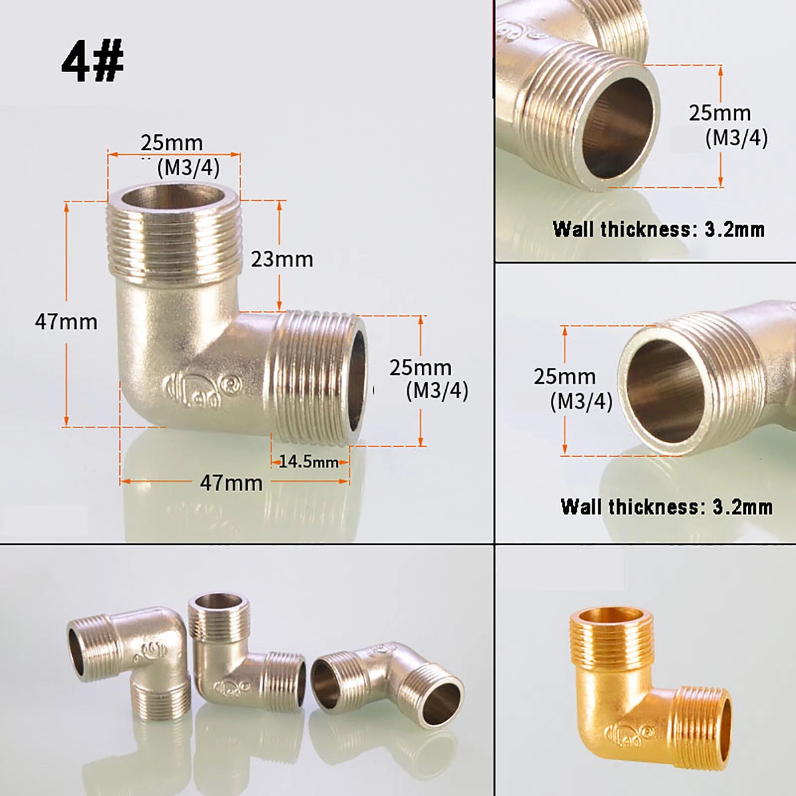 3/4" Nickel-Plated Brass Pipe Fittings — Elbow, Tee, Straight, Plug & Bush