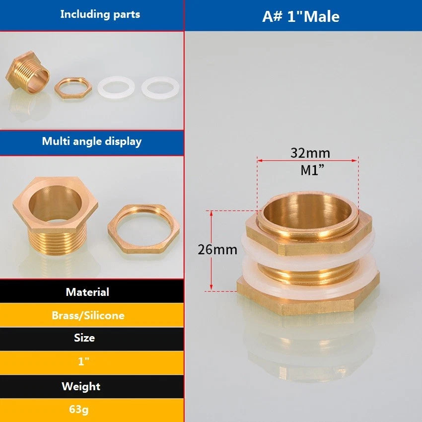 Brass Threaded Water Tank Connector — Male/Female NPT Pipe Fitting for Water Tower & Storage Tank