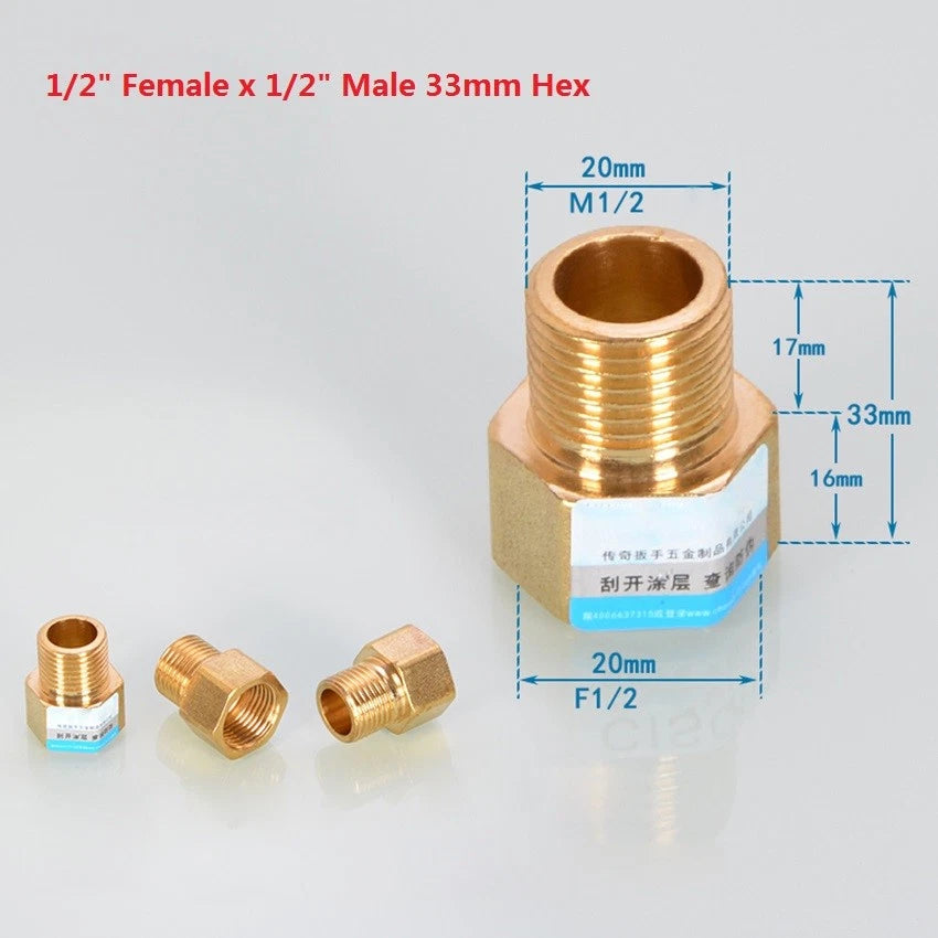 BSP Female x Male Brass Extension Pipe Fittings — Hex & Octagon Adapters