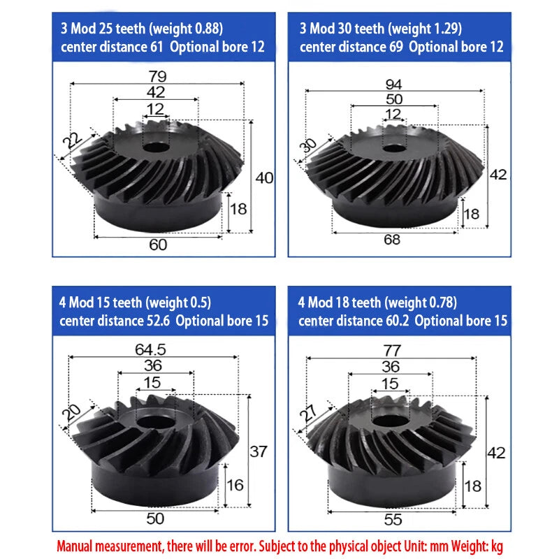1 Set 1/1.5/2/2.5/3/4/5/6 Mod Umbrella Spiral Bevel Gear Helical 90° 45# steel