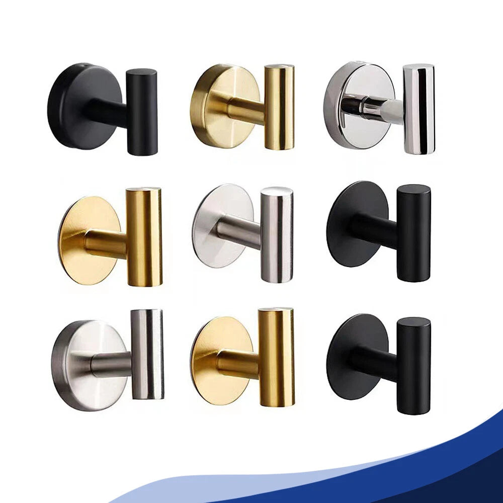 No Drill Self Adhesive Hooks Hanger Stainless Sticky Wall Hook Black/Silver/Gold
