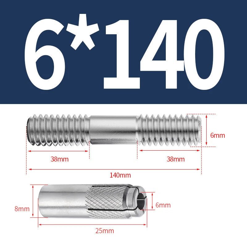 304 Stainless Steel Double - End Threaded Expansion Anchor Bolts | M6 M8 M10 M12 | 100–250mm - HomeDIYer