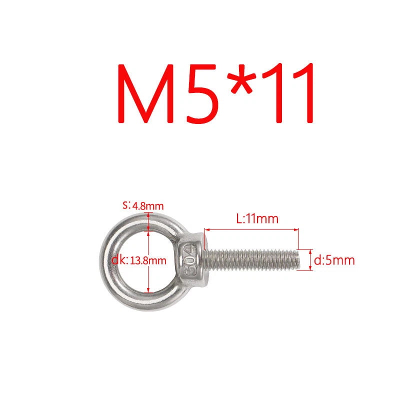 M3–M24 Stainless Steel Eye Bolts with Metric Thread — 304 SS Lifting Eyebolt