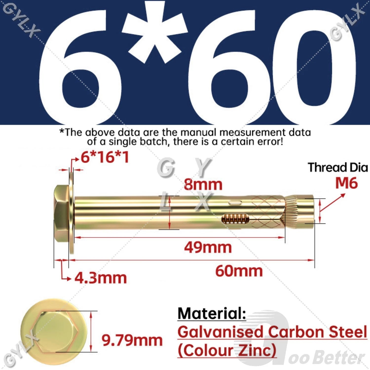 Sleeve Anchor Expansion Bolts for Masonry – Zinc Plated | M6 M8 M10 M12 M16