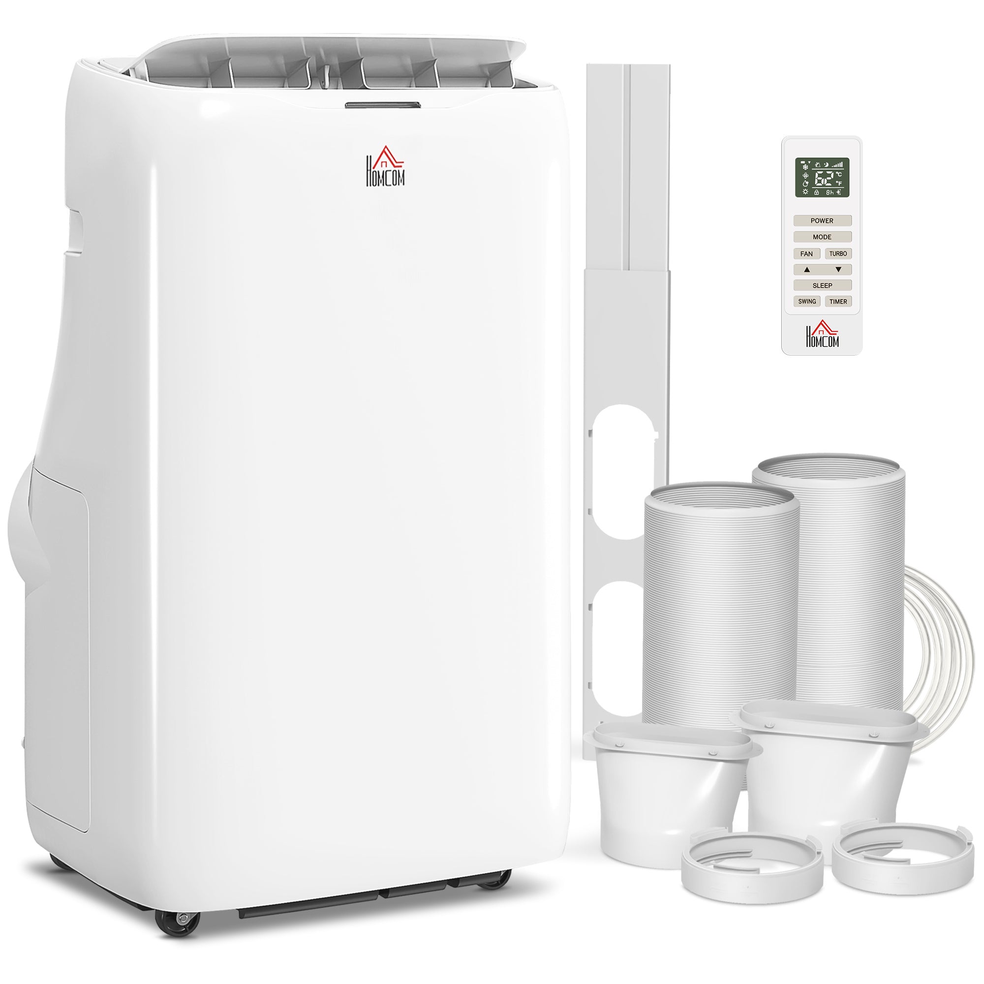 Portable Air Conditioner 14000 BTU Dual Hose Inverter, 700 sq ft, 3-in-1 Cool/Dehumidify/Fan, Auto Swing, 24H Timer & Remote, White