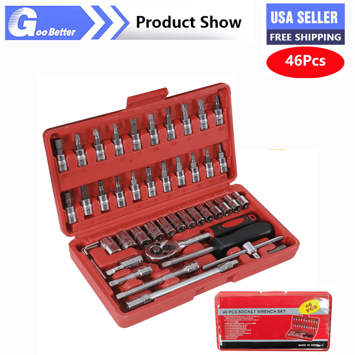 46PCS 1/4 Socket Ratchet Wrench Set Impact Socket Bit Kit Automotive Repair Tool - HomeDIYer