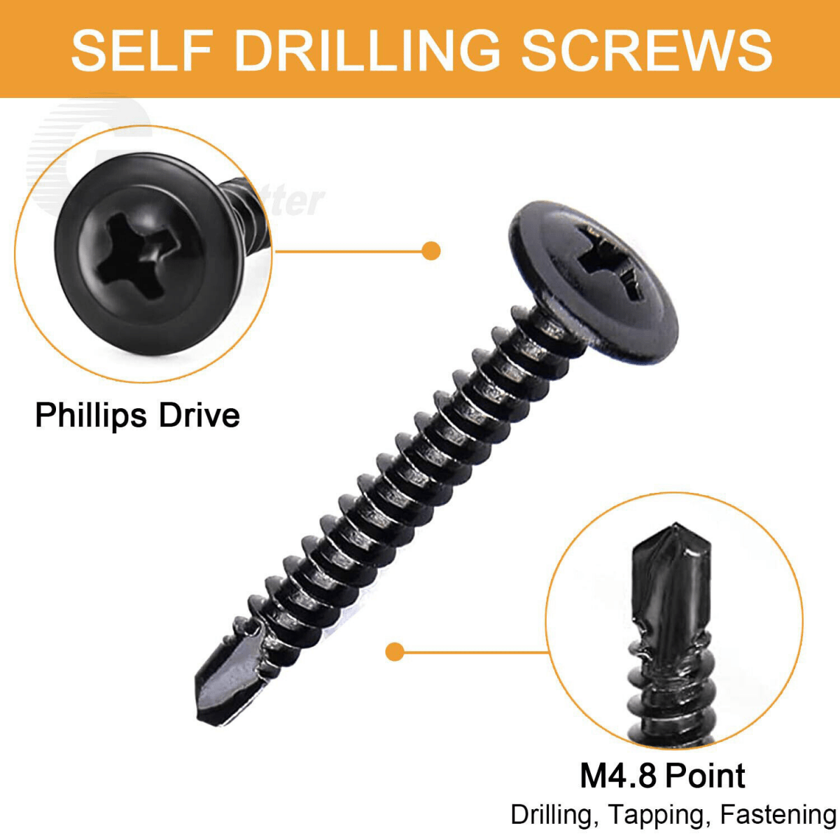 290x M4.8 Phillips head self - drilling screws set Self - tapping sheet metal screws + drill bit - HomeDIYer