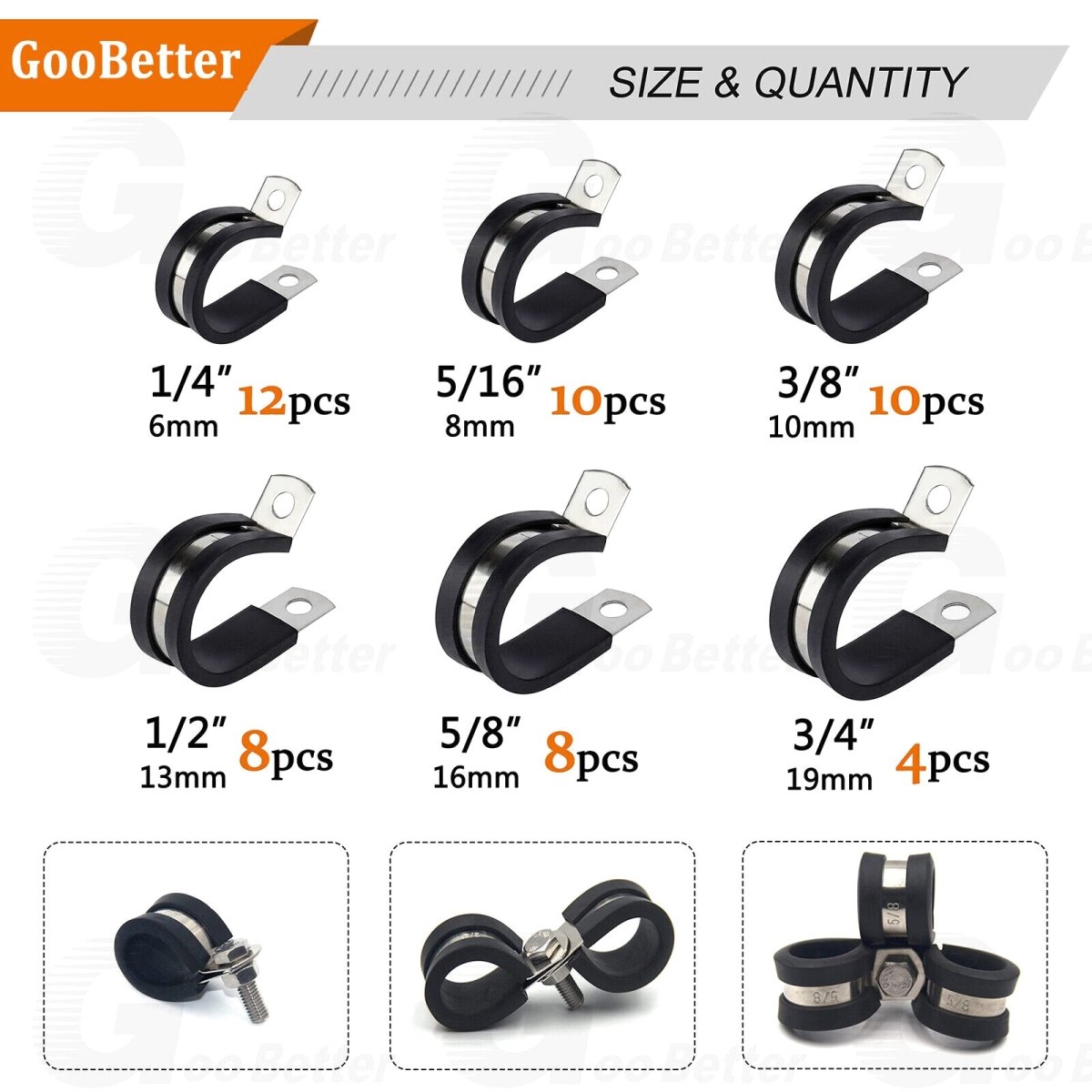 52pcs Cable Clamps Rubber Insulated Clamp Stainless Steel Fuel Line Tubing Clamp - HomeDIYer