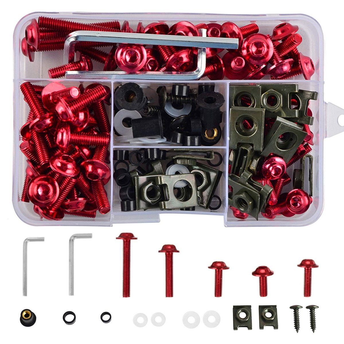 177 pieces Motorcycle fairing screws Windshield screws set M5 M6 aluminum Black/Red - HomeDIYer
