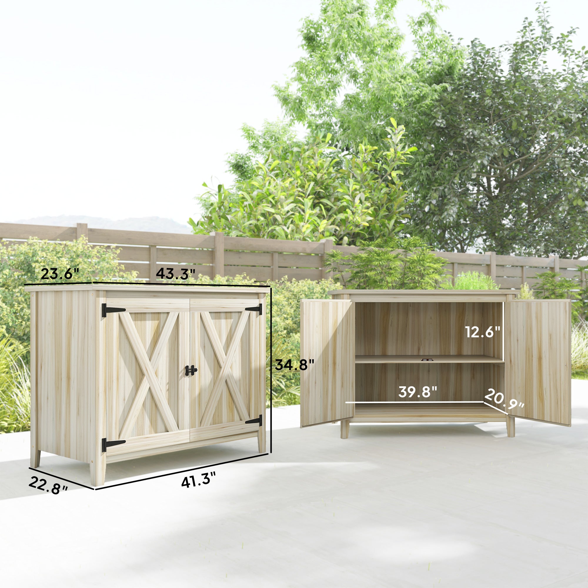 Wooden Outdoor Storage Cabinet,Garden Storage Shed,Garden Shed Potting Shed with Shelf and Double Doors