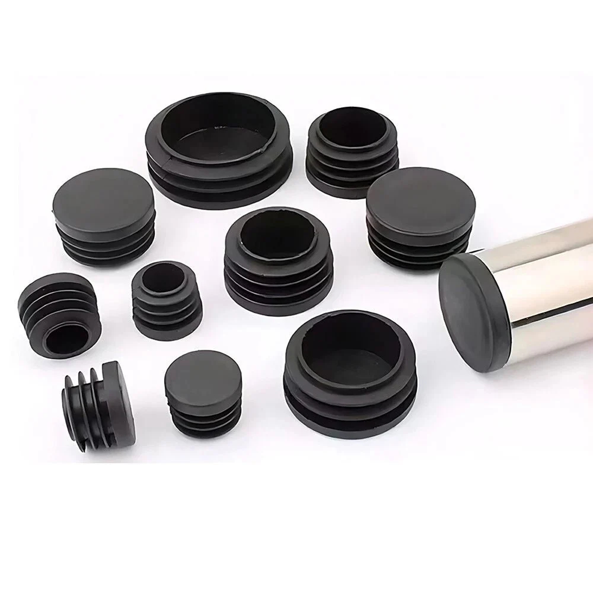 Round Plastic Blanking End Caps Pipe Tube Inserts Plugs Bungs Black 12mm-140mm