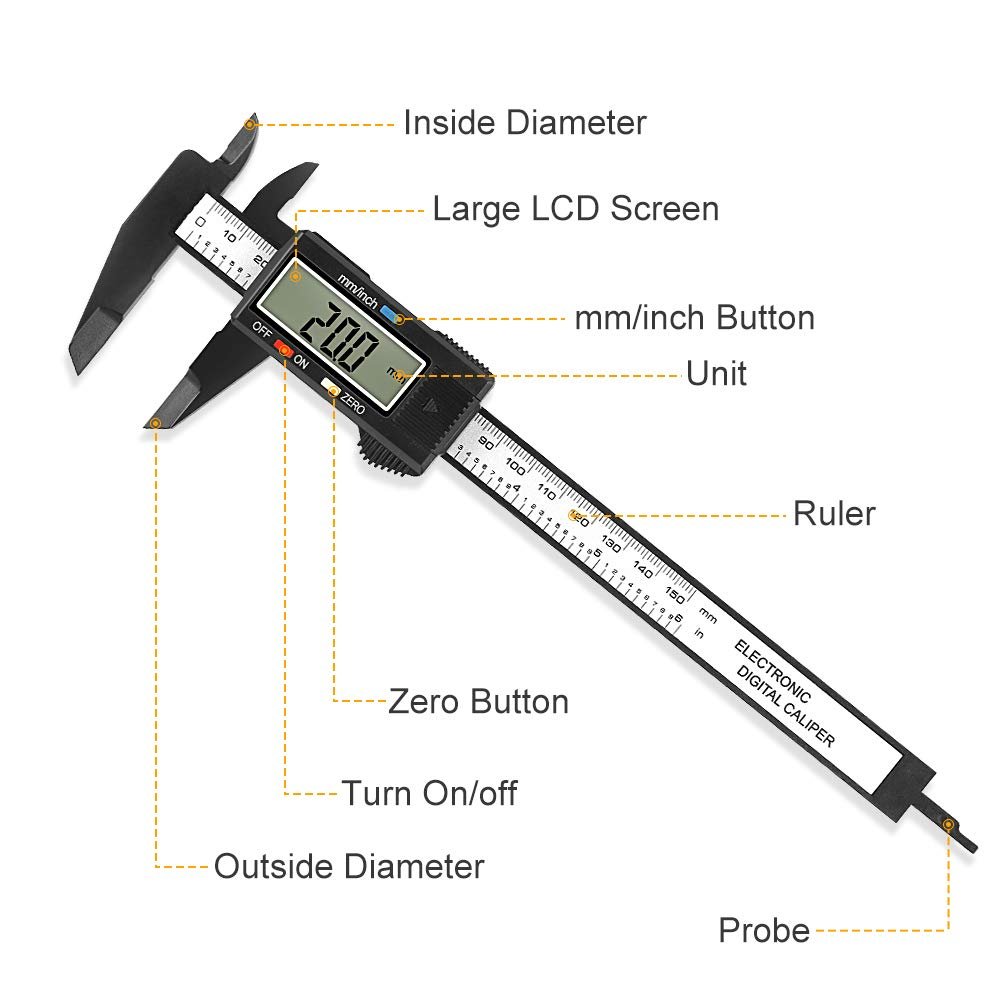 Digital Caliper 0 - 6 inches with Large LCD Screen, Auto - Off Feature, Inch and Millimeter Conversion Measuring Tool - HomeDIYer