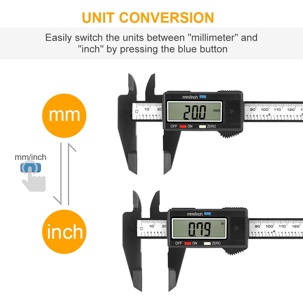 Digital Caliper 0 - 6 inches with Large LCD Screen, Auto - Off Feature, Inch and Millimeter Conversion Measuring Tool - HomeDIYer