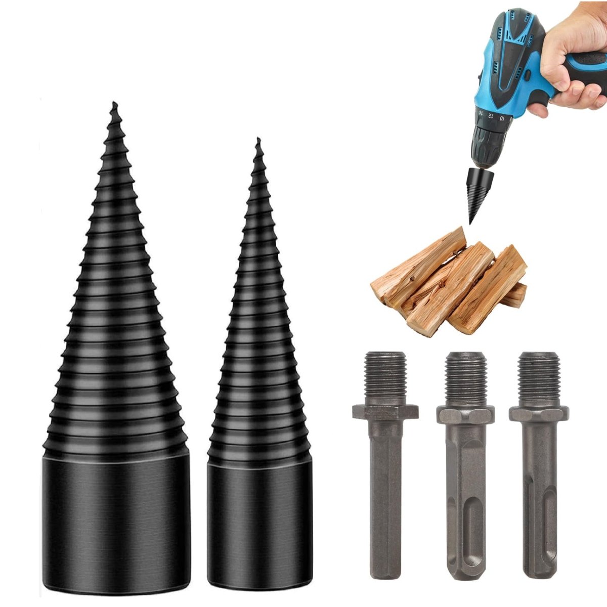 4Pcs Wood Splitter Drill Bit 42mm + 32mm with 3 Drilling Handles Log Splitter Drill Bit - HomeDIYer