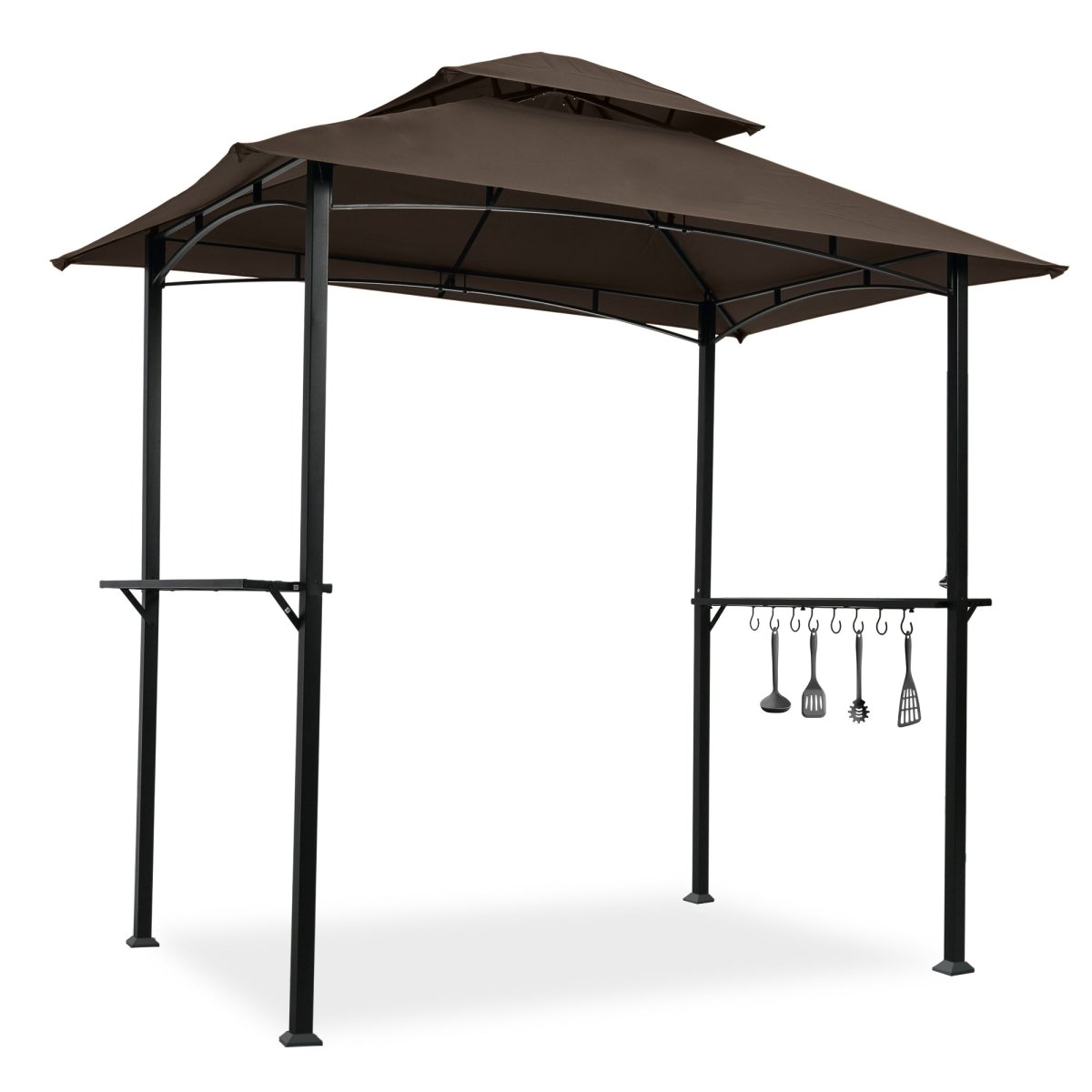 Outdoor Grill Gazebo 8 x 5 Ft, Shelter Tent, Double Tier Soft Top Canopy and Steel Frame with hook and Bar Counters - HomeDIYer