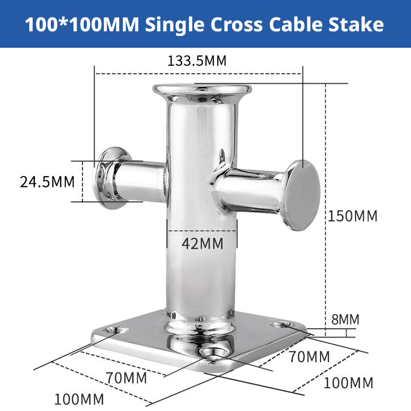 316 Stainless Steel Marine Bollard - Cross Cleat & Tube Pile for Boat Docking, Ship Mooring & Dock Hardware
