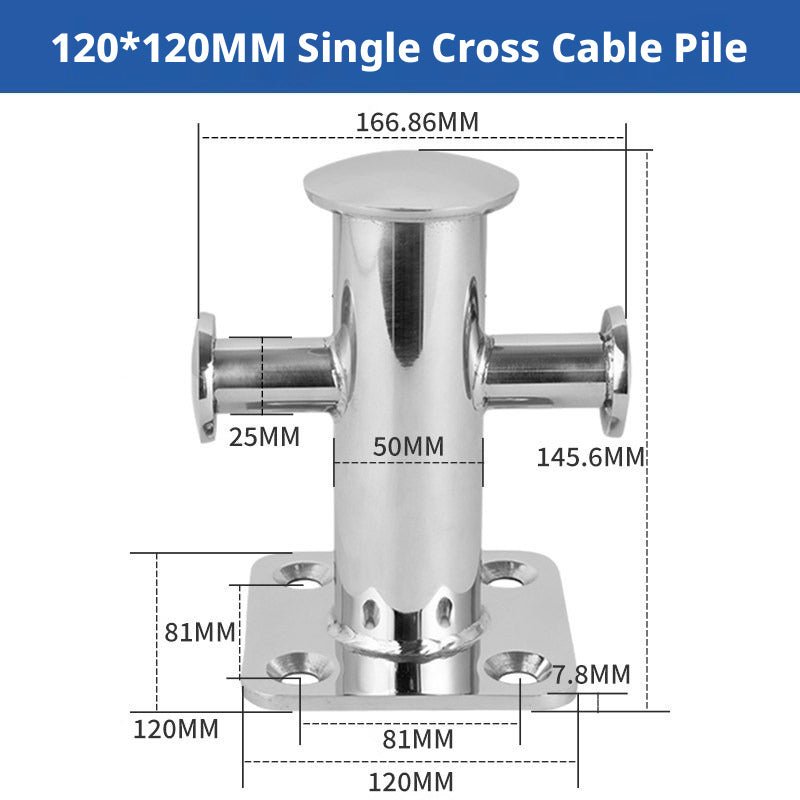 316 Stainless Steel Marine Bollard - Cross Cleat & Tube Pile for Boat Docking, Ship Mooring & Dock Hardware