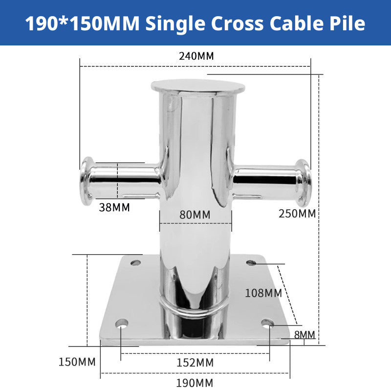 316 Stainless Steel Marine Bollard - Cross Cleat & Tube Pile for Boat Docking, Ship Mooring & Dock Hardware