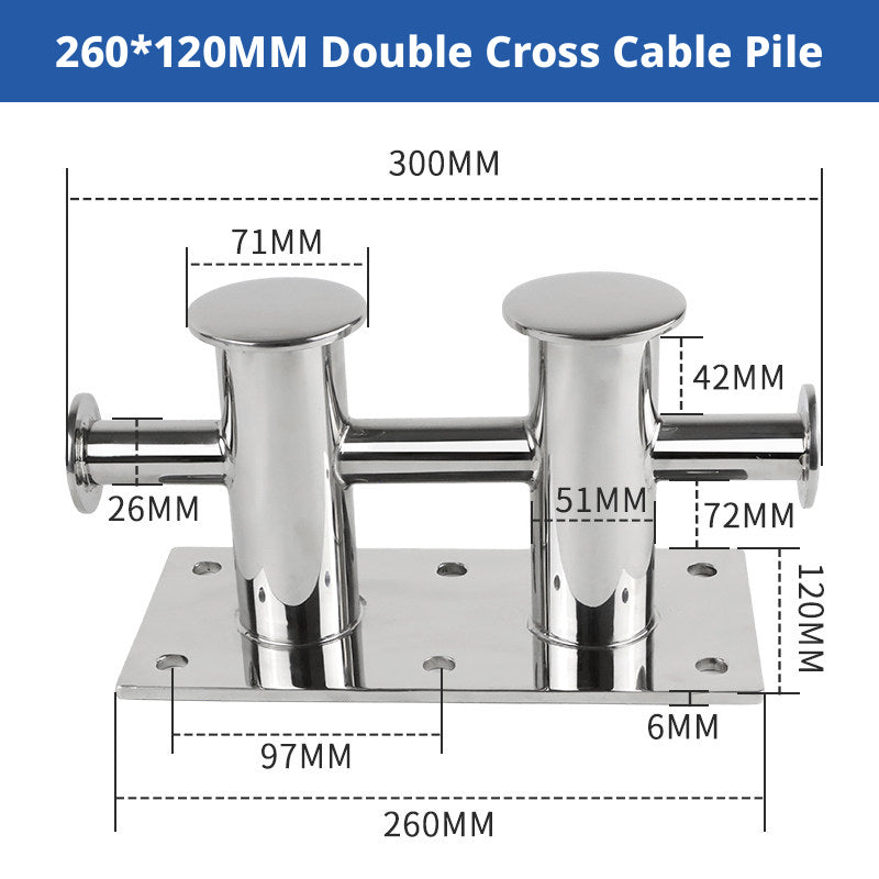 316 Stainless Steel Marine Bollard - Cross Cleat & Tube Pile for Boat Docking, Ship Mooring & Dock Hardware