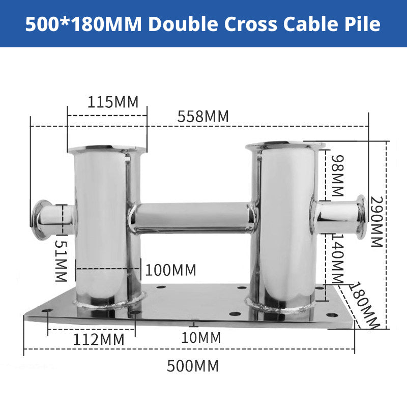 316 Stainless Steel Marine Bollard - Cross Cleat & Tube Pile for Boat Docking, Ship Mooring & Dock Hardware
