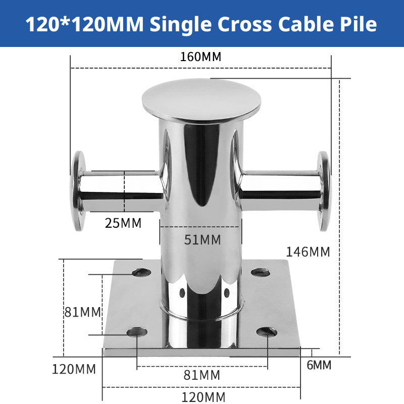 316 Stainless Steel Marine Bollard - Cross Cleat & Tube Pile for Boat Docking, Ship Mooring & Dock Hardware