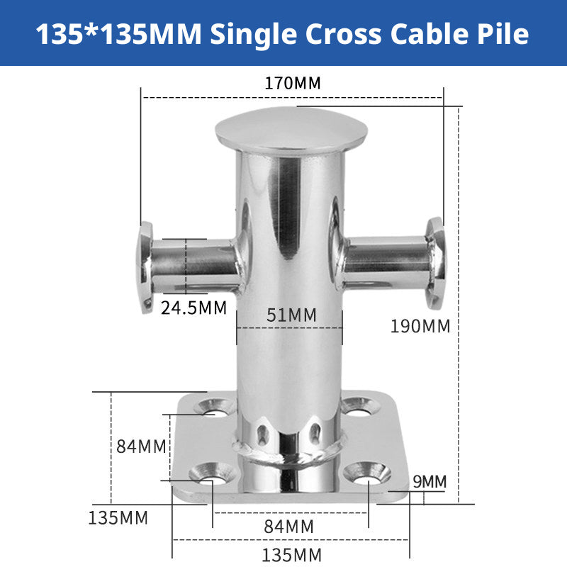 316 Stainless Steel Marine Bollard - Cross Cleat & Tube Pile for Boat Docking, Ship Mooring & Dock Hardware