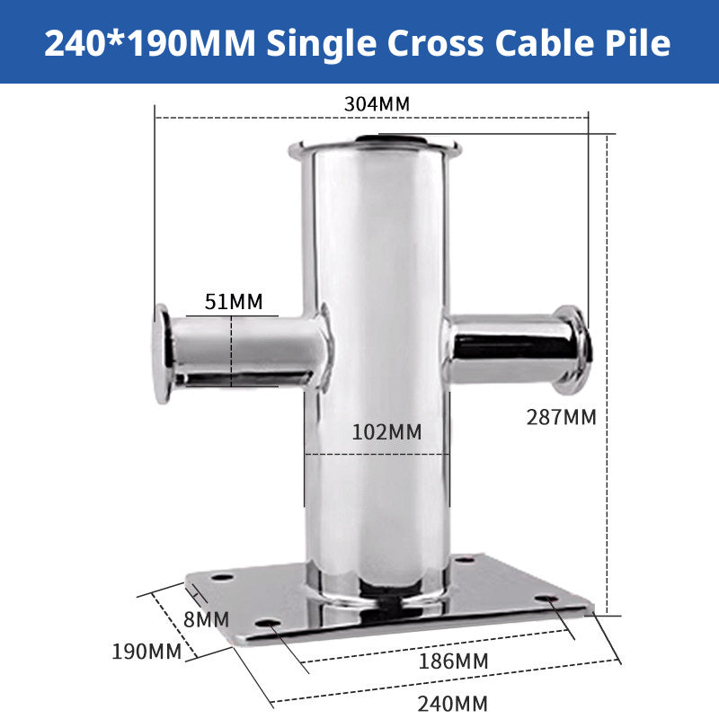 316 Stainless Steel Marine Bollard - Cross Cleat & Tube Pile for Boat Docking, Ship Mooring & Dock Hardware