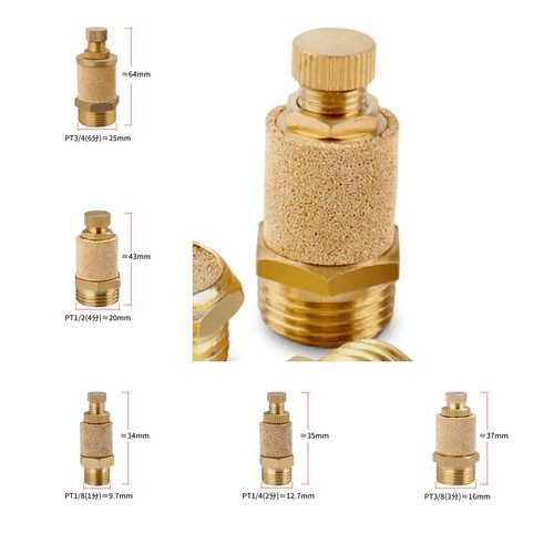 M5 1/8" - 1/4" BSP Sintered Bronze Pneumatic Air Silencer Thread Copper Muffler - HomeDIYer
