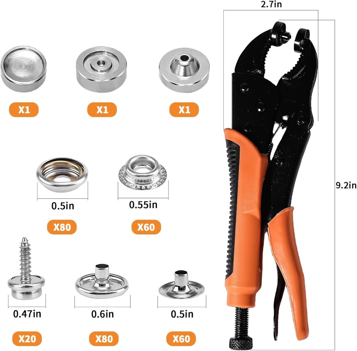Snap Button Kit, Heavy Duty Snap Fastener Tool, Snaps Pliers for Metal Snaps Includes 80 Sets 15mm, Adjustable Snap Setter Tool for Fastening Repairing Boat Covers Canvas - HomeDIYer