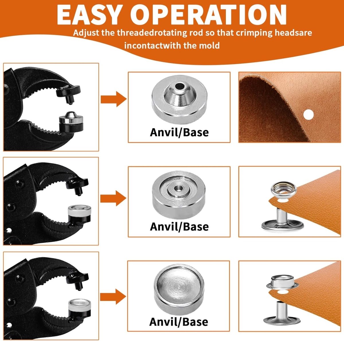 Snap Button Kit, Heavy Duty Snap Fastener Tool, Snaps Pliers for Metal Snaps Includes 80 Sets 15mm, Adjustable Snap Setter Tool for Fastening Repairing Boat Covers Canvas - HomeDIYer