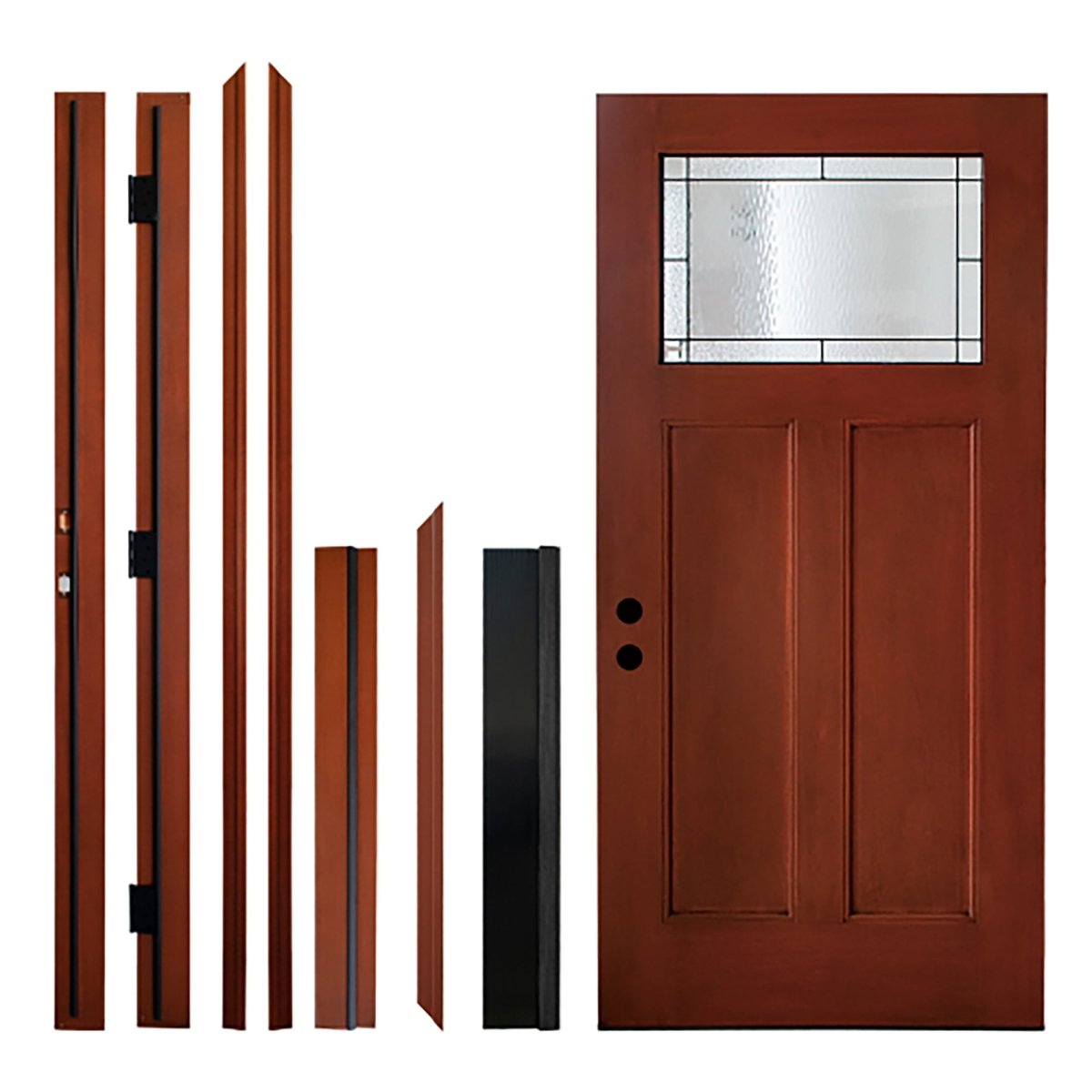 36 x 80 Knock - Down Fiberglass Entry Door with Brickmould, Vinyl Frame,Right Hand Inswing, Stain Red - Classic Craftsman Style for Home's Front Entrance - HomeDIYer