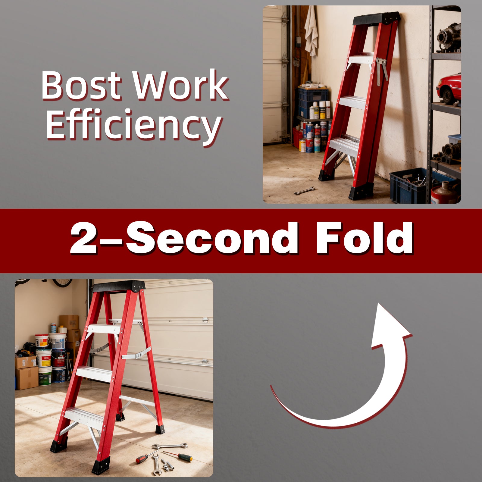 Fiberglass Step Ladder — Non‑Conductive, 330 lb Capacity, Safety Red, 11" Step Spacing