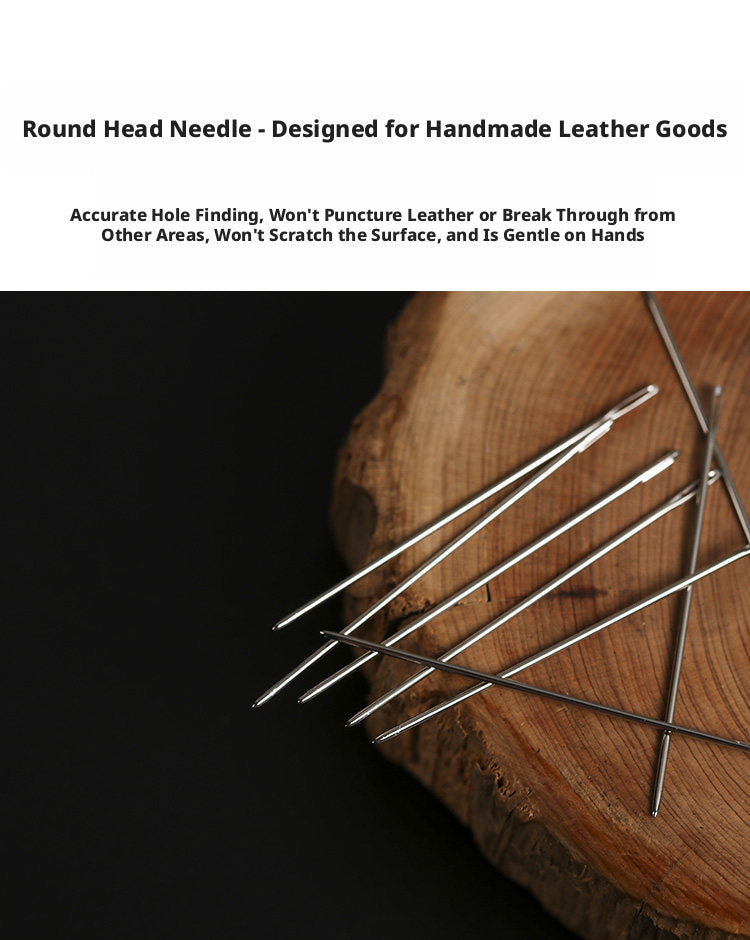 Round Head Hand Sewing Leather Needles – Straight, Curved & Self‑Threading, No.1/No.2, with Decorative Holders