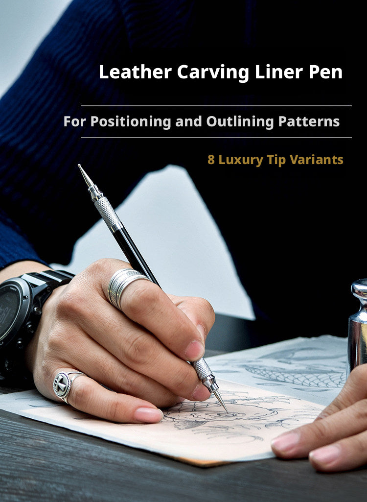 Leather Carving Pen – Double-Sided Tracing Tool with 8 Interchangeable Nibs (0.6-3mm)