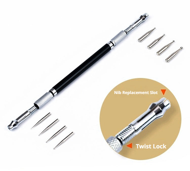 Leather Carving Pen – Double-Sided Tracing Tool with 8 Interchangeable Nibs (0.6-3mm)