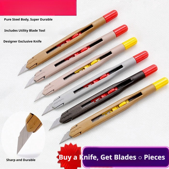 Anti‑Wobble Utility Knife for Leather Cutting – Metal Handle + 30°/60° Blades (9mm)