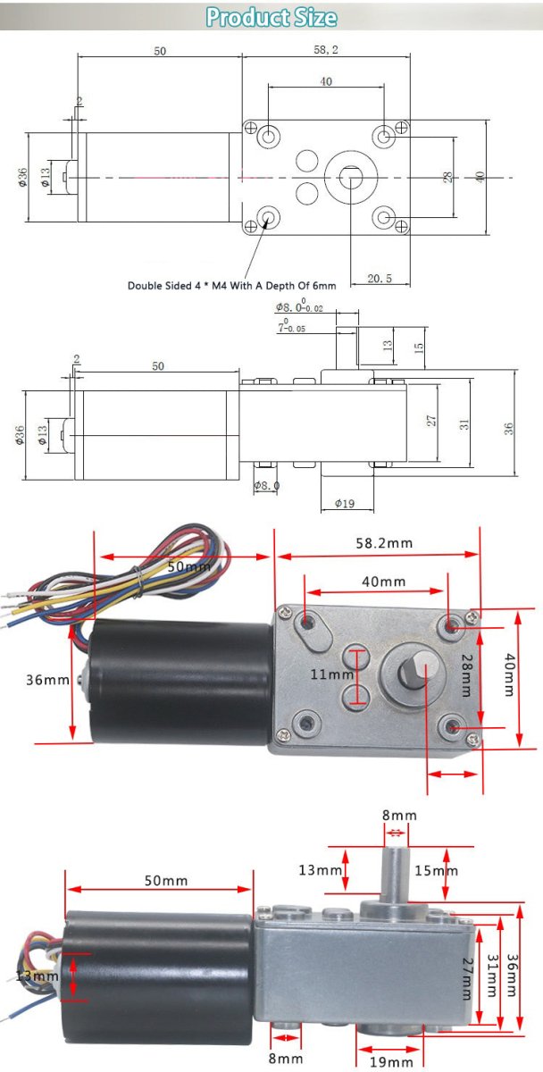 5840 - 3650 Worm Geared Motor DC12V 24V 8 - 470RPM Brushless Self - Lock Brake Motor - HomeDIYer