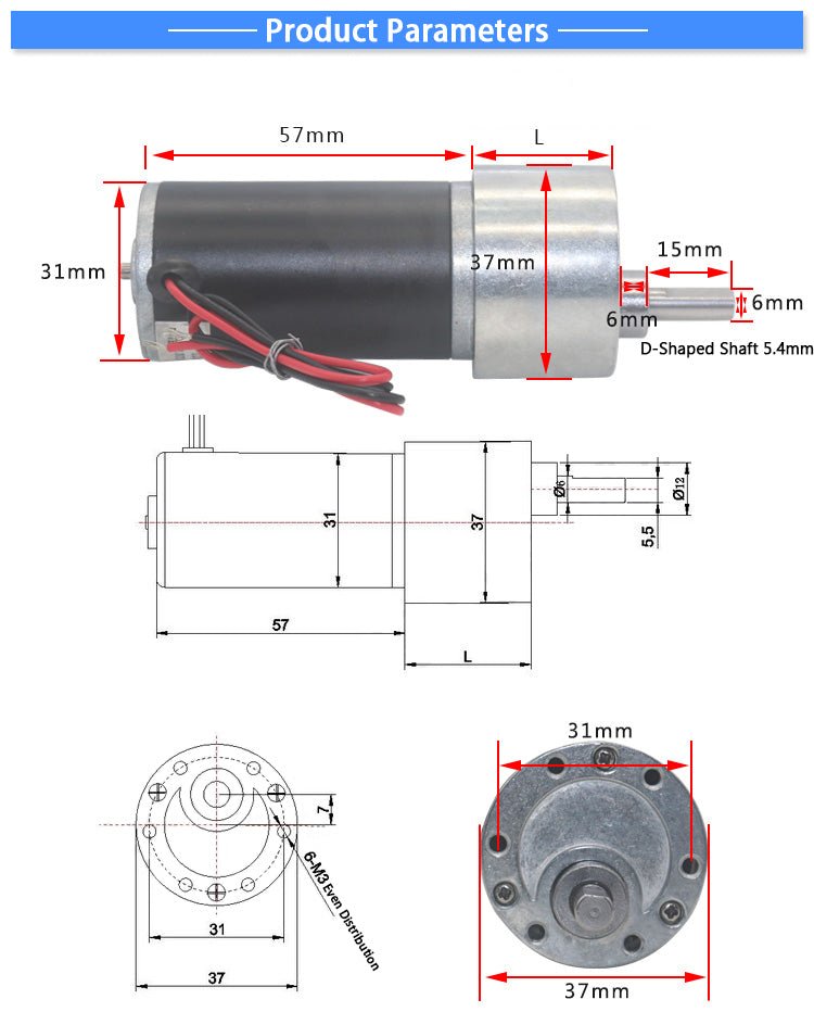 DC12V 24V 16RPM - 1270RPM JGB37 - 31ZY Turbo Worm Gearbox Speed Reduction Gear Motor - HomeDIYer