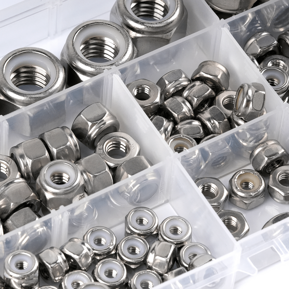 4 - 1/2" Nylon Insert Hex Lock Nuts Assortment Kit 304 Stainless Steel - 205 Pcs - HomeDIYer