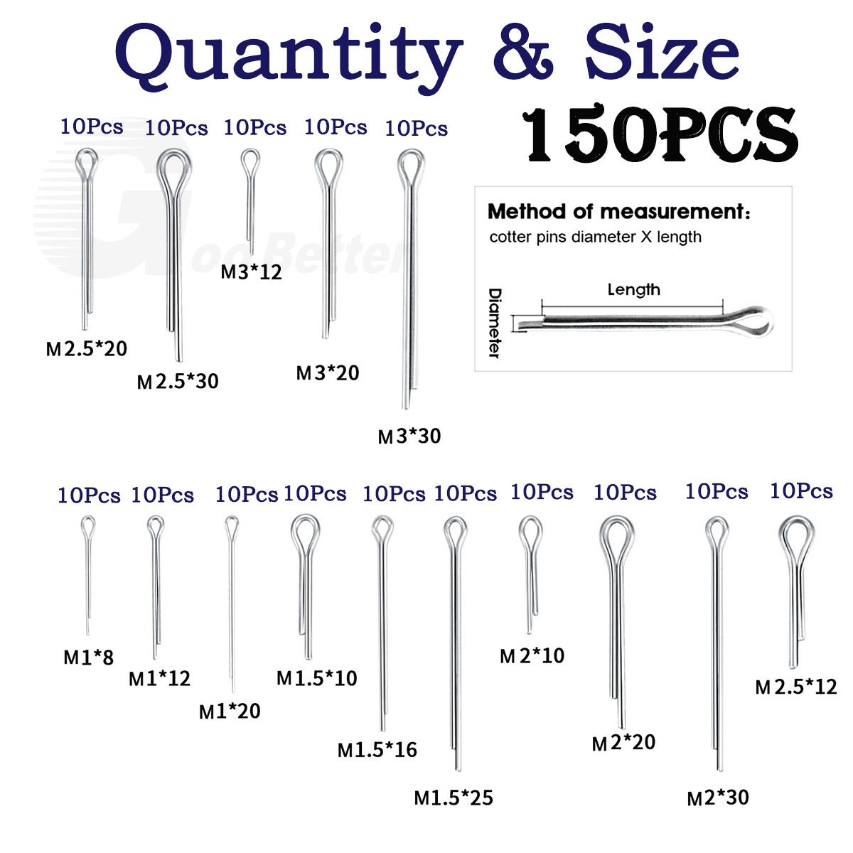 150x Cotter Pins M1 M1.5 - M3 Split Pin Fixings A2 Stainless Steel Assortment Set - HomeDIYer