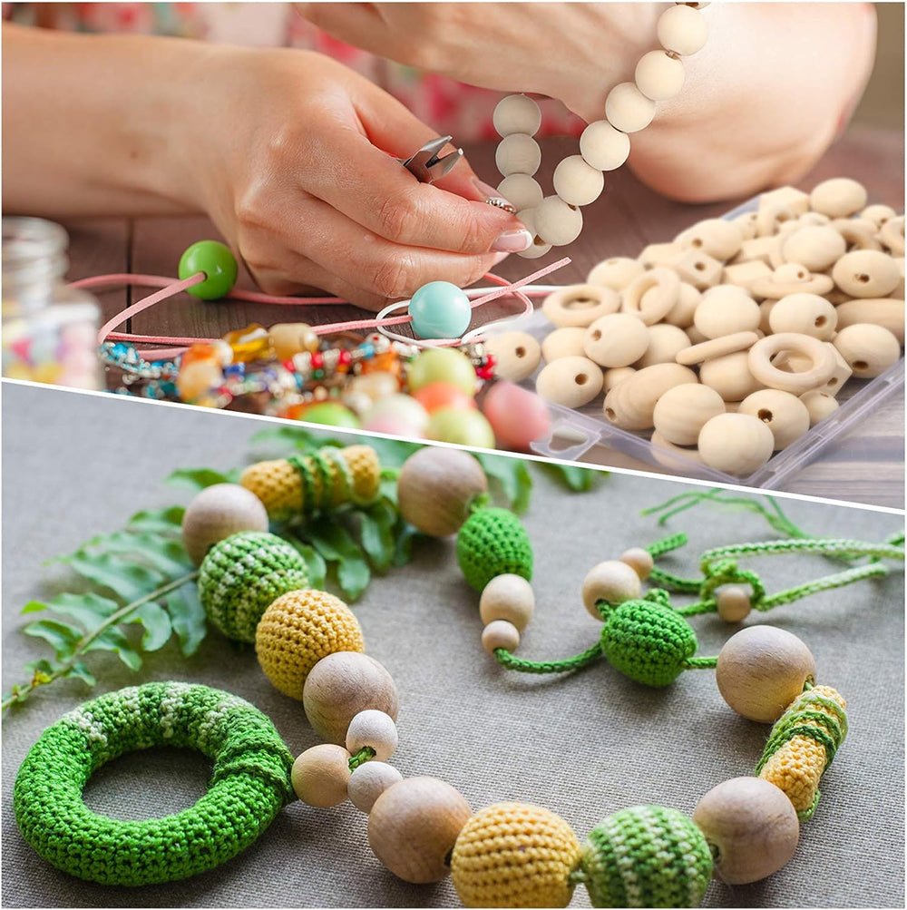 416 Pcs Natural Round Wood Beads Combination Set for DIY Crafts Garland Jewelry - HomeDIYer