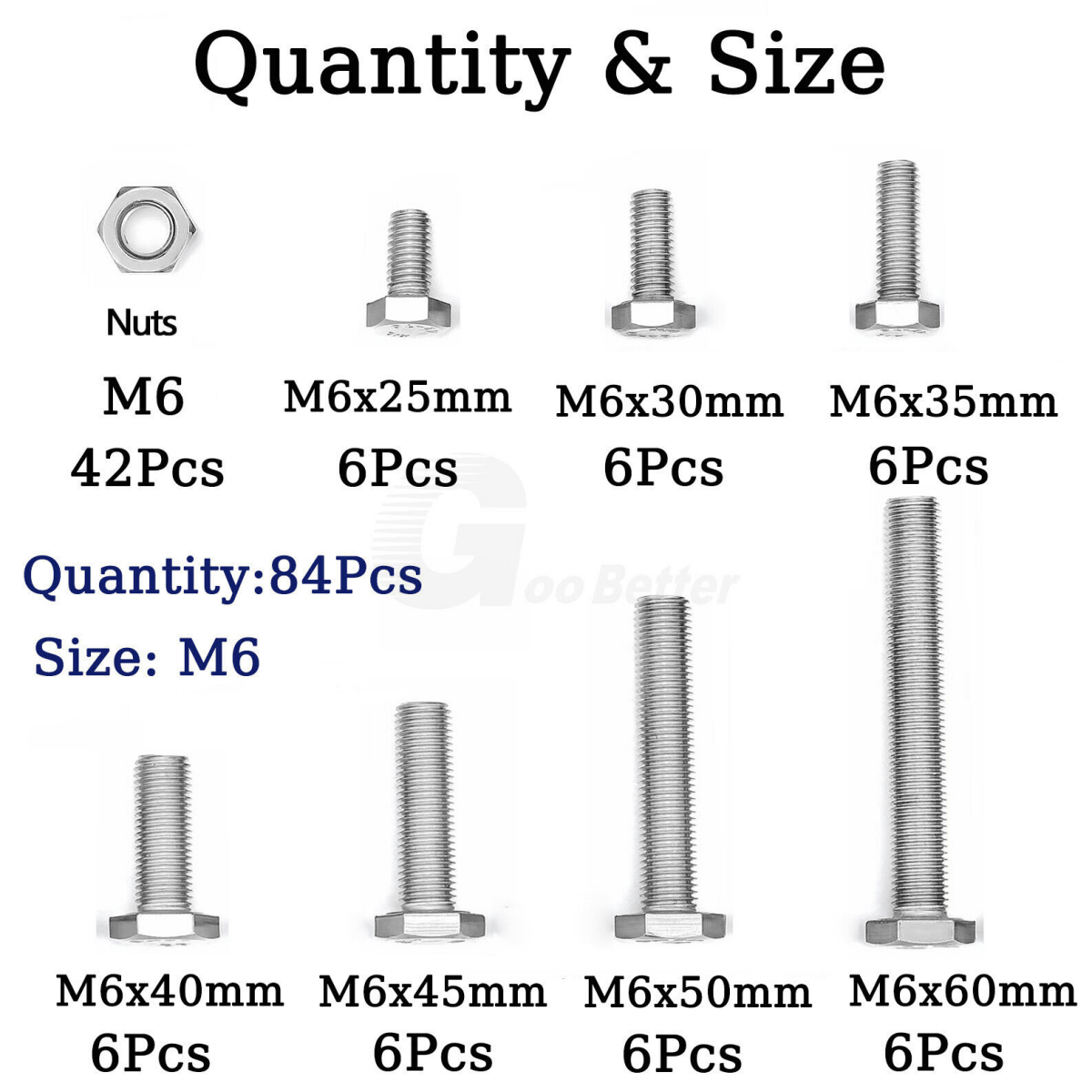 84pcs M6 Hex Head Bolts and Nuts Set Stainless Steel Metric Fully Threaded Screws - HomeDIYer