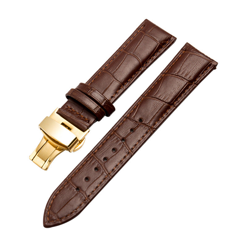 Genuine Leather Watch Strap with Butterfly Clasp — Multiple Colors & Sizes