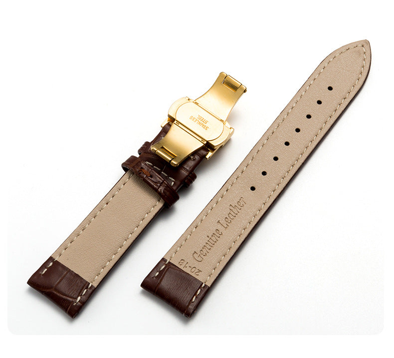 Genuine Leather Watch Strap with Butterfly Clasp — Multiple Colors & Sizes