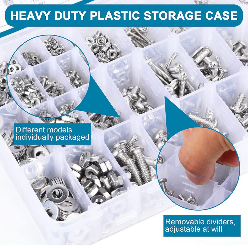 870 Pcs Phillips Pan Head Screws Nuts Bolts and Flat Washers Assortment Set - HomeDIYer