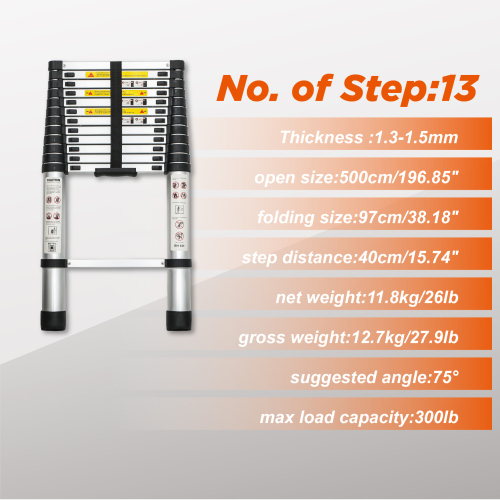 Telescoping Ladder 16.5FT, Telescopic Extension Ladder, Aluminum Alloy Folding Ladder Portable Multi-Purpose for Indoor Outdoor Work, Heavy Duty 300 lbs Load