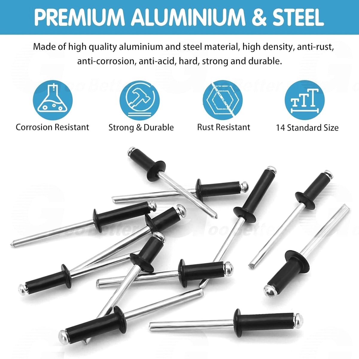 180Pcs Aluminum Dome Head Blind Pop Rivet Assortment Set 6 Sizes 5/32 3/16'' 1/8'' - HomeDIYer