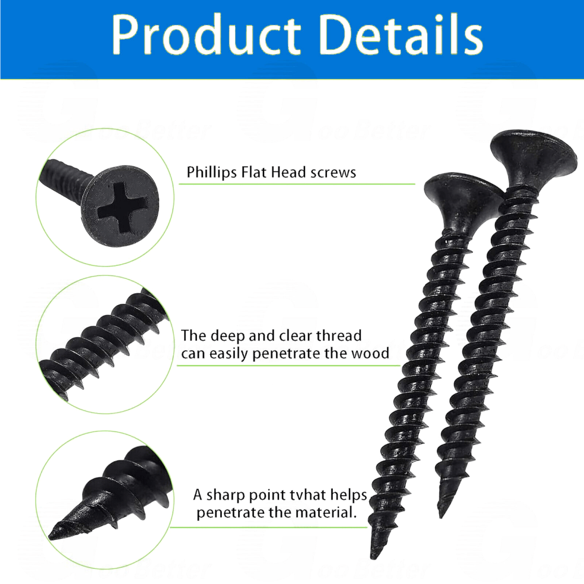 220 Pcs Drywall Screws Trumpet Head Phillips Head Black Drywall Screw - HomeDIYer