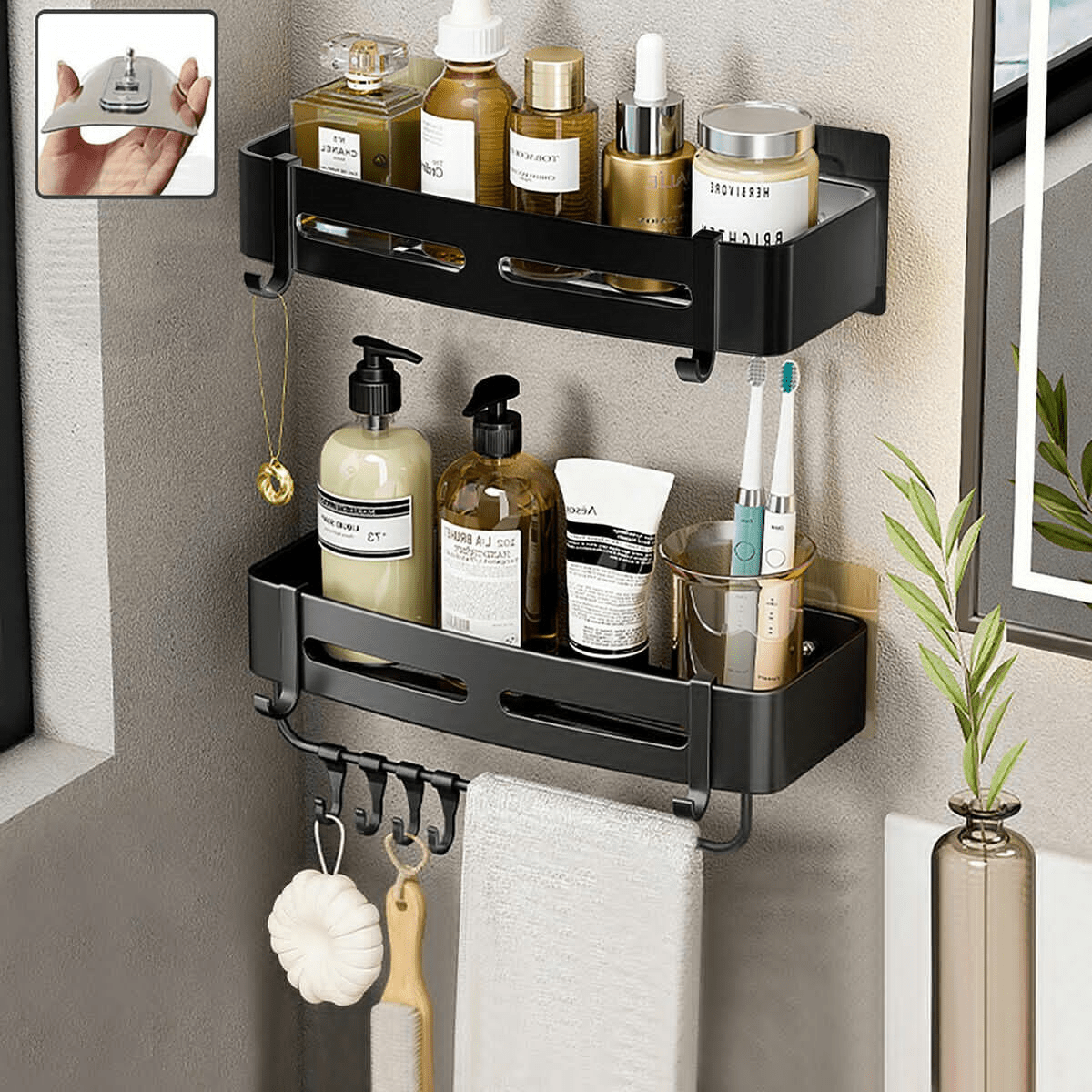 2Tier Shower Shelf Bathroom Storage Shelf Rack Basket Organiser Tidy With Hook - HomeDIYer